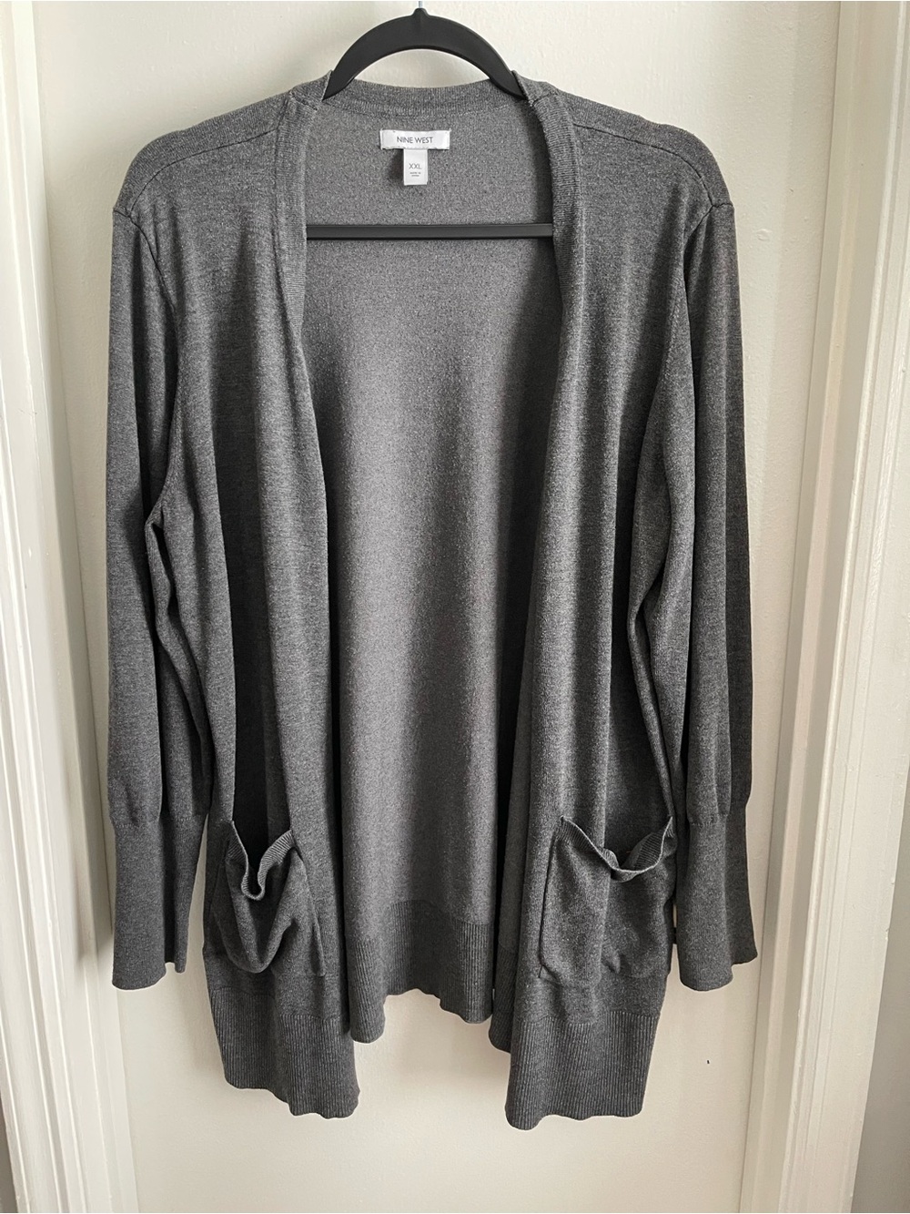 Nine West Charcoal Gray Open-Front Cardigan with Pockets